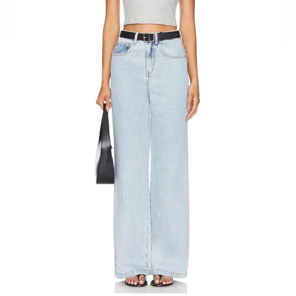 We Wore What light wash wide leg high rise denim